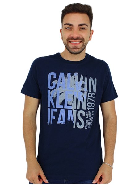 Camiseta Calvin Klein Jeans Masculina Palm Lettering Azul Marinho