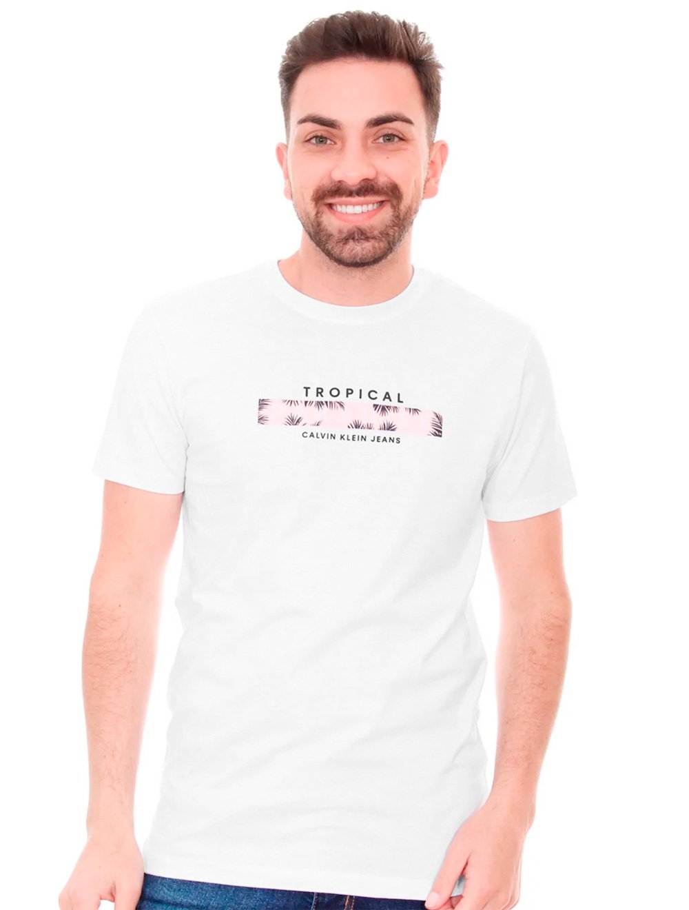 Camiseta Calvin Klein Masculina Tropical Paradise Branca