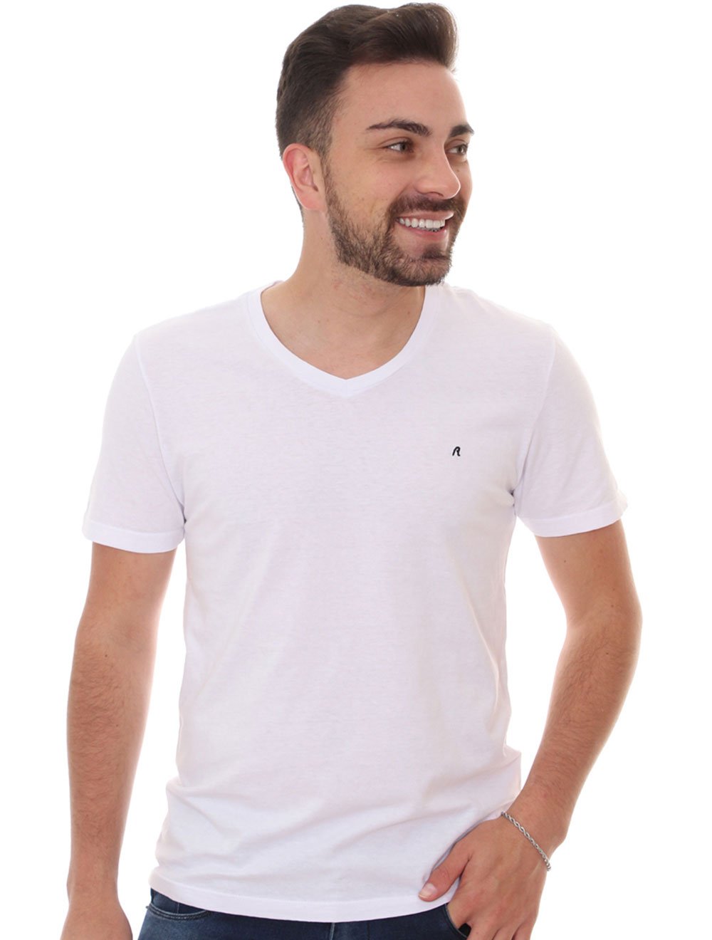 Camiseta Replay Masculina R Basic V-Neck Branca