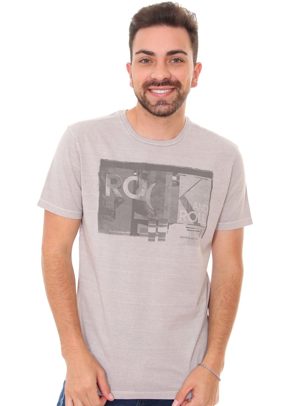 Camiseta Calvin Klein Masculina Roand Roll Cinza