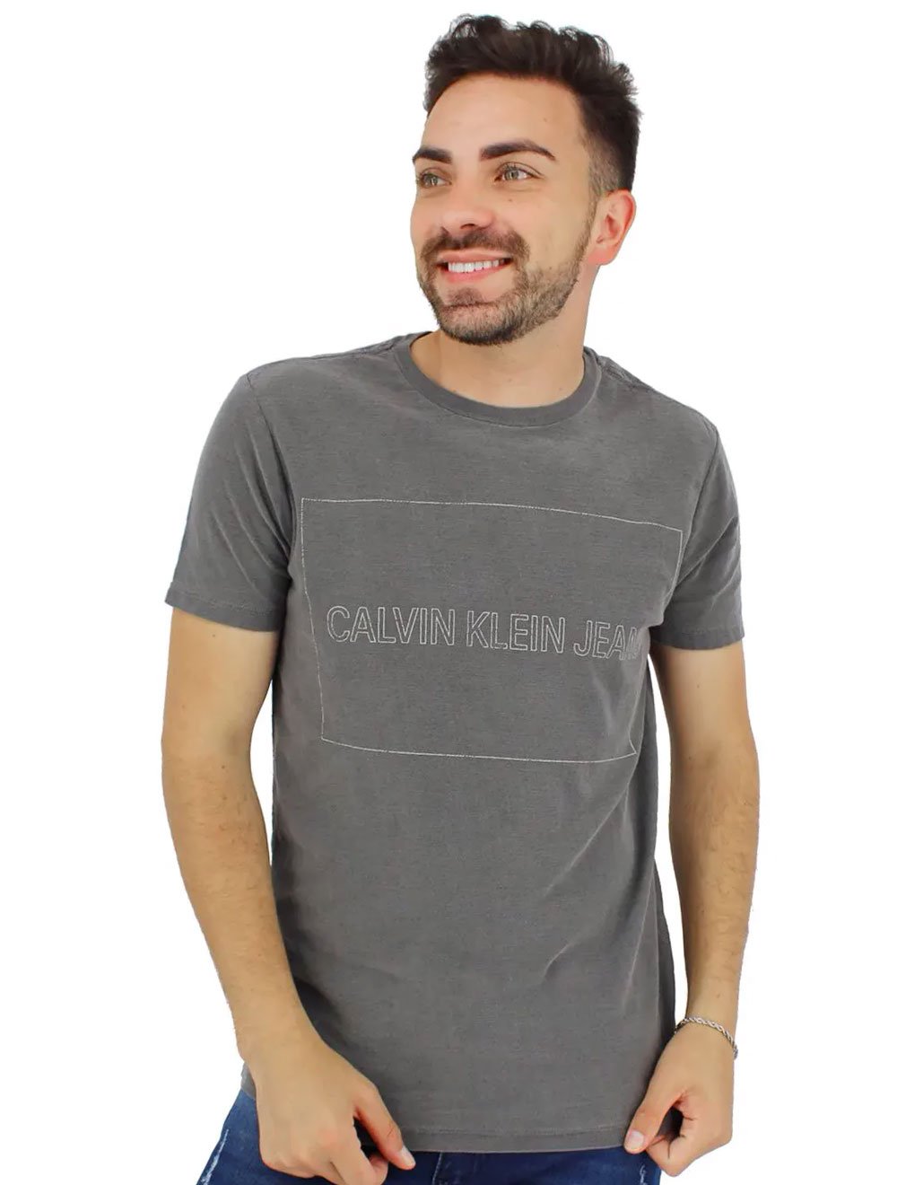 Camiseta Calvin Klein Jeans Masculina Stroke Logo Grafite