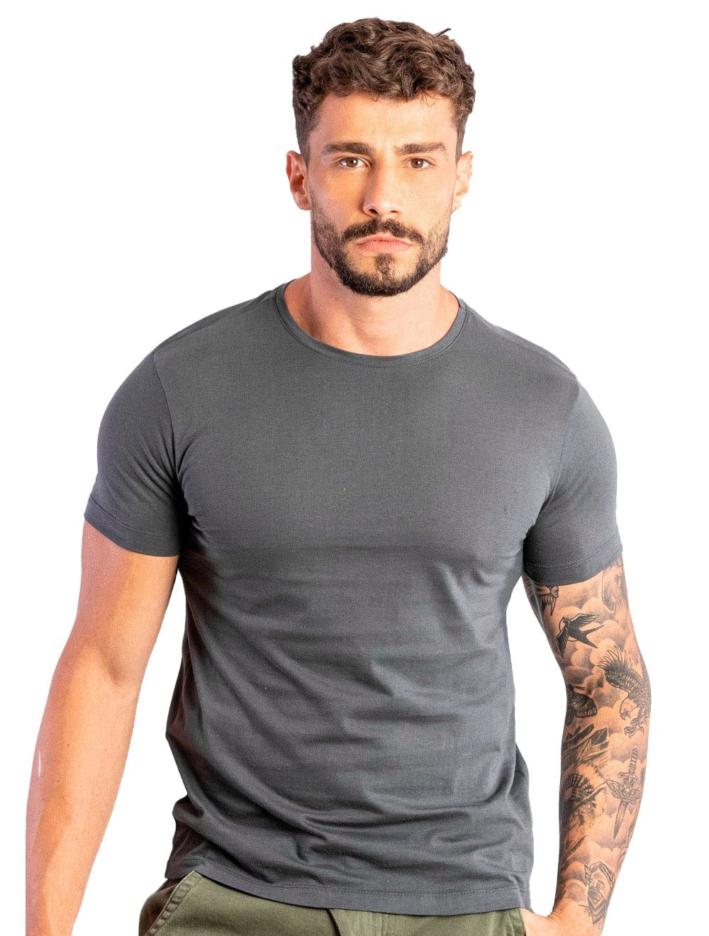 Camiseta Sergio K Masculina Back To Basics Light Grey Logo Chumbo