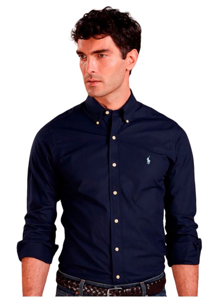 Camisa Ralph Lauren Masculina Custom Fit Oxford Marinho