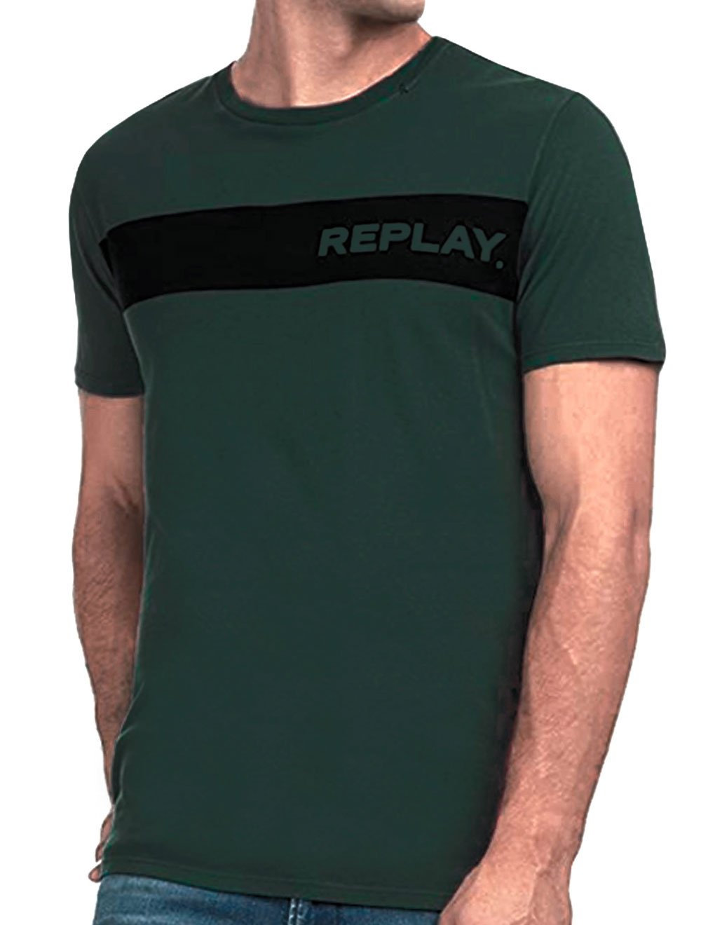 Camiseta Replay Masculina Sash Logo Verde Escuro