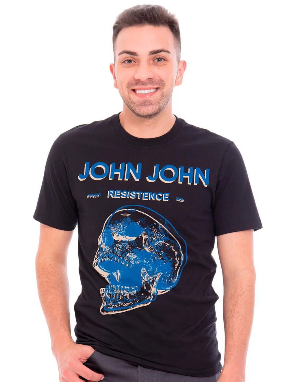 Camiseta John John Masculina Blue Skul Preta