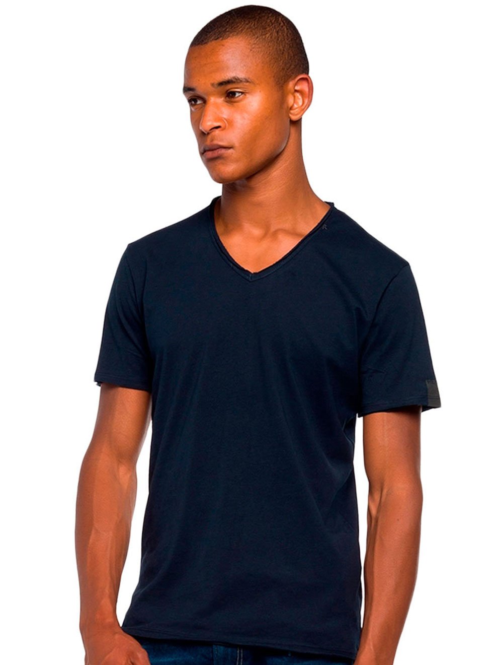 Camiseta Replay Masculina Basic Refil V-Neck Azul Marinho