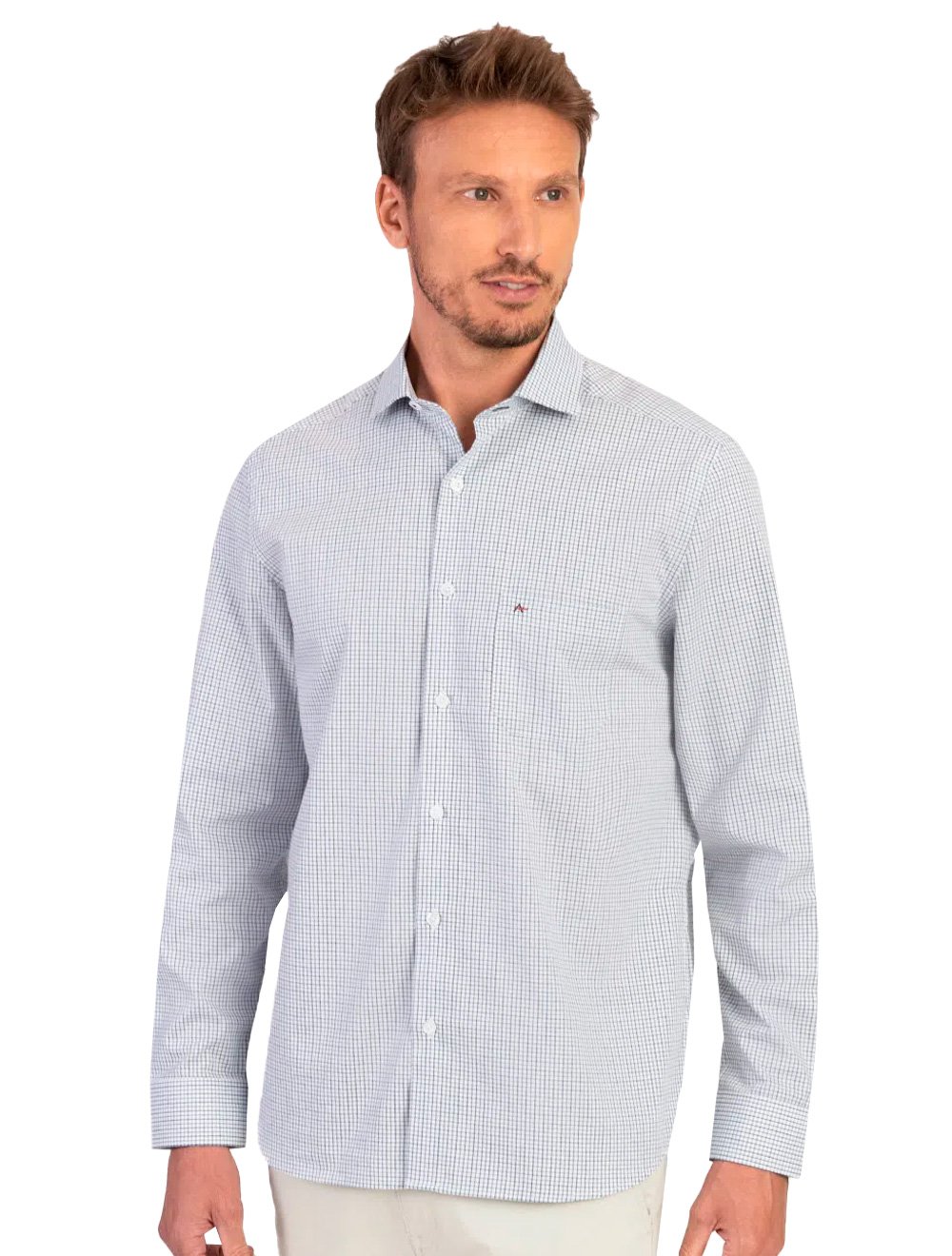 Camisa Aramis Regular Tricoline Micro Xadrez Branca/Azul