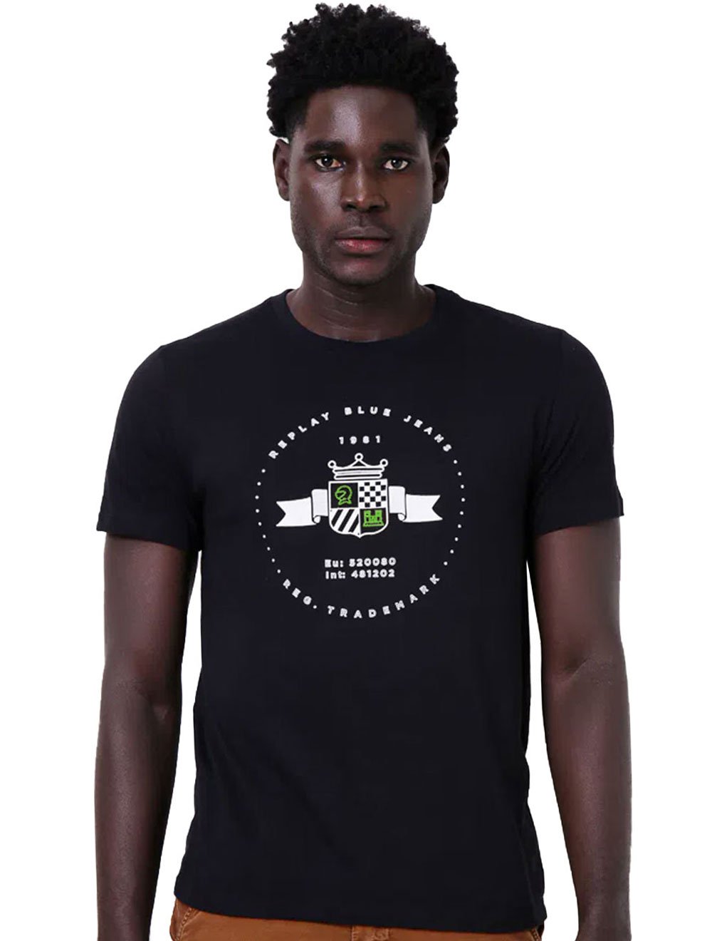 Camiseta Replay Masculina C-Neck Trademark Chess Preta