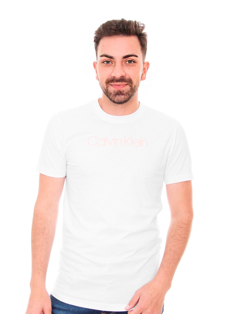 Camiseta Calvin Klein Masculina Basic Lux Logo Branca