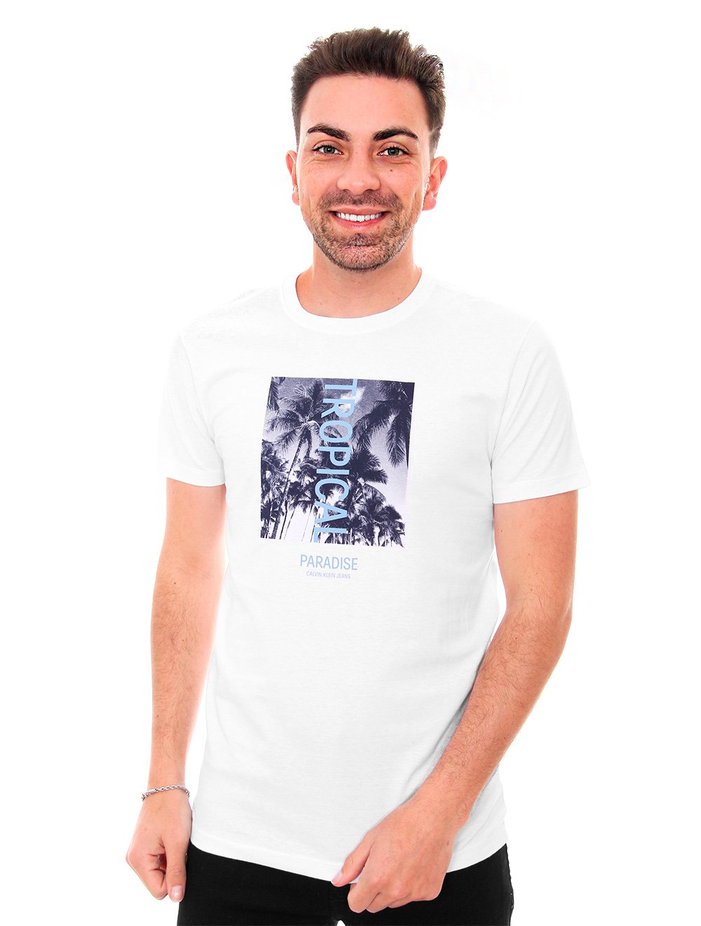 Camiseta Calvin Klein Masculina Tropical Block Branca