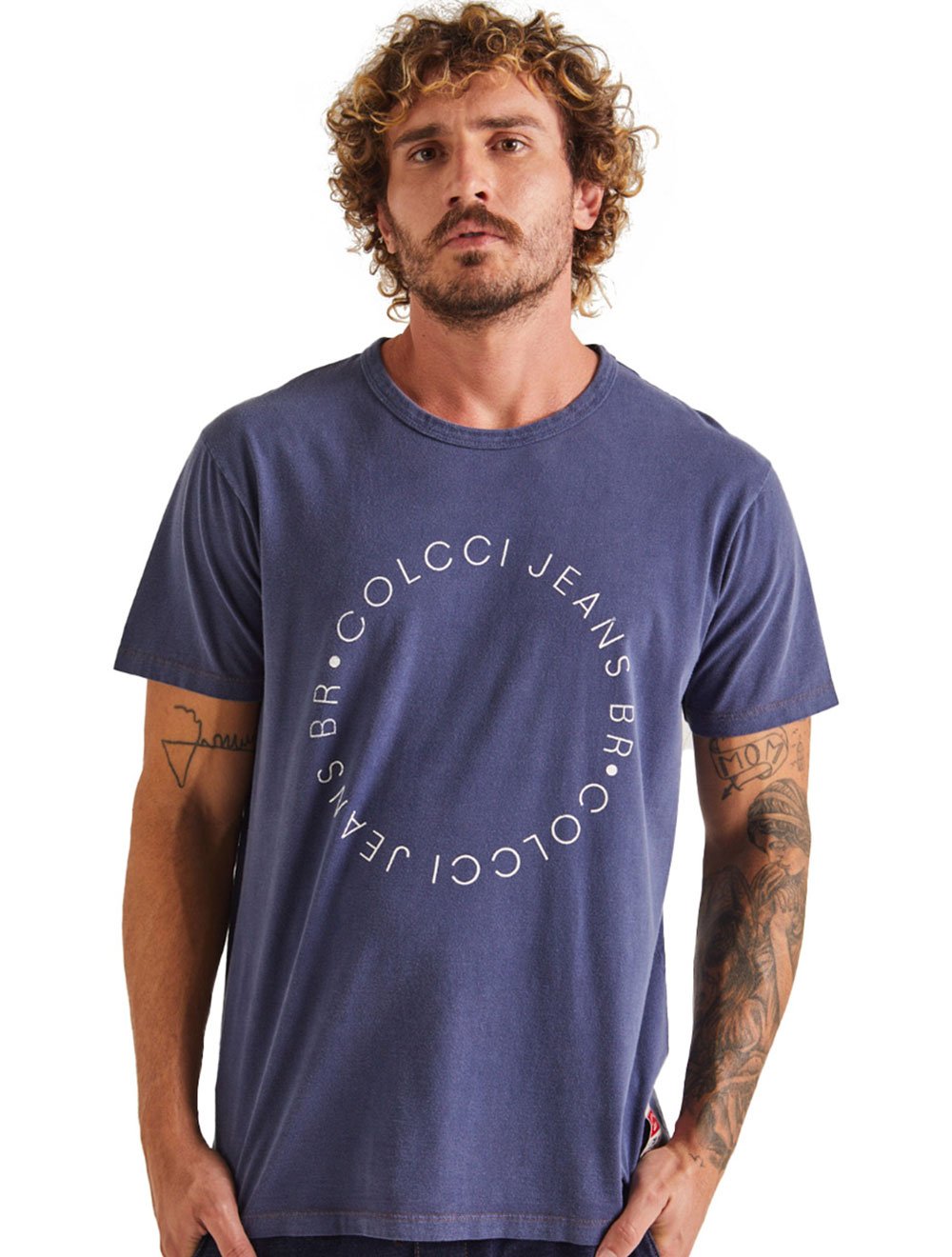 Camiseta Colcci Masculina Regular Comfy Dupla Face Azul Mescla
