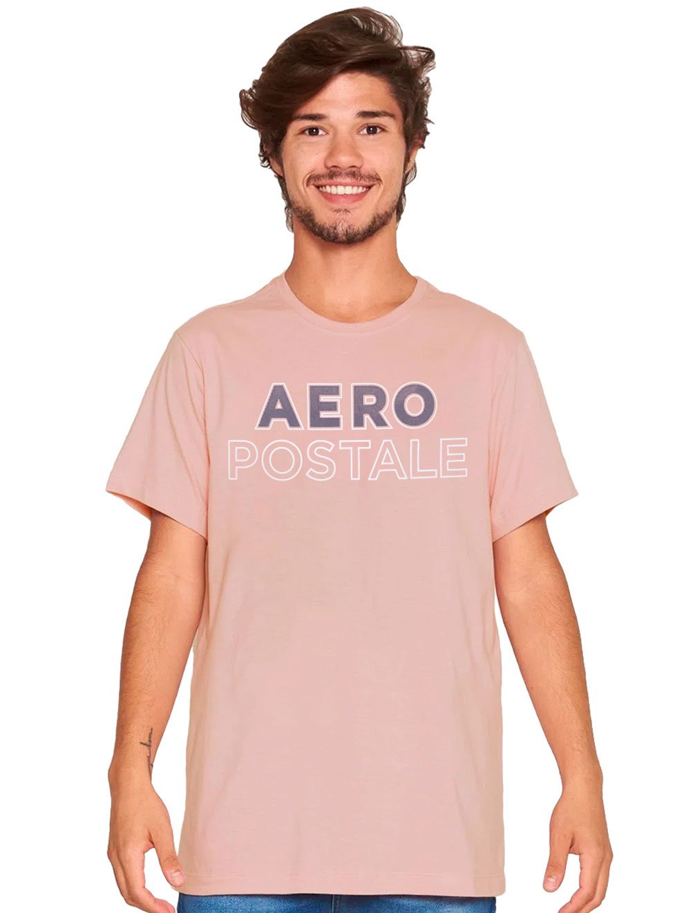 Camiseta Aeropostale Masculina Inner Stripes Rosa Claro