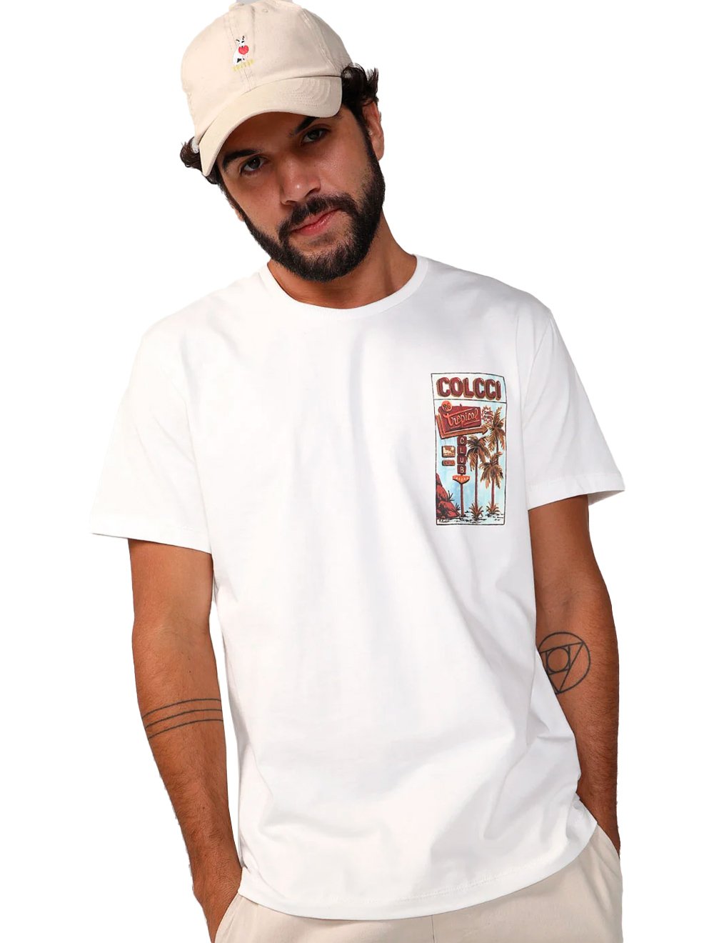 Camiseta Colcci Masculina Regular Tropical Club Off-White