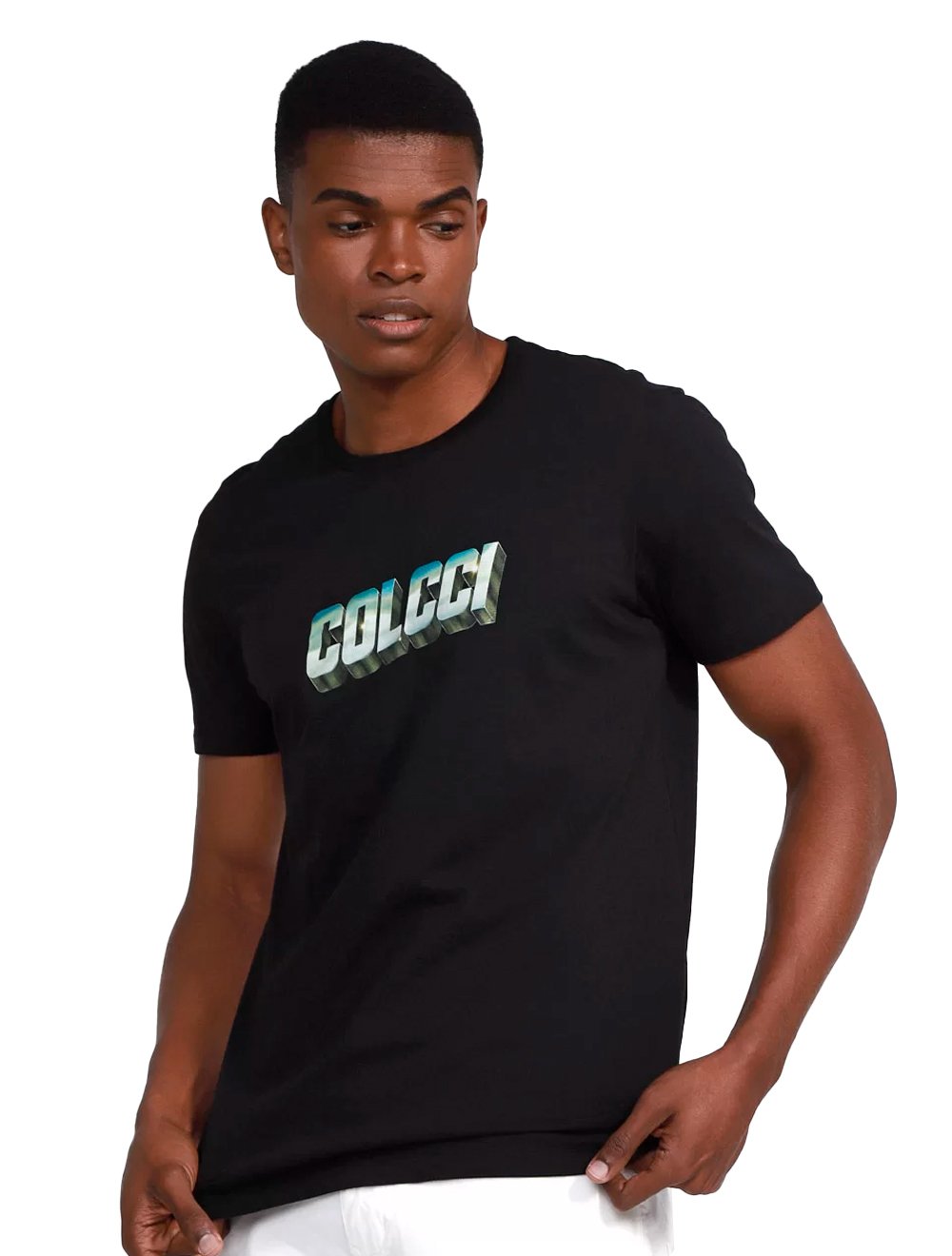 Camiseta Colcci Masculina Slim Metallic Logo Preta