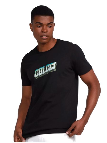 Camiseta Colcci Masculina Slim Metallic Logo Preta Secret Outlet