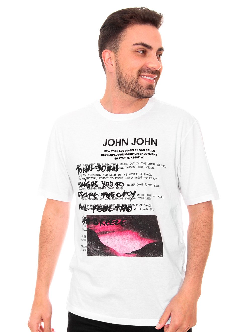 Camiseta John John Reta Estampada Preta - Faz a Boa!