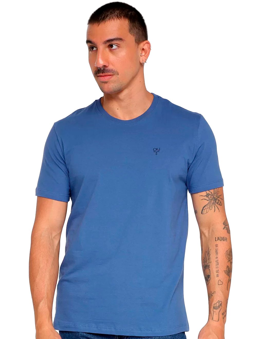 Camiseta Calvin Klein Jeans Masculina Black Omega Logo Azul Cobalto