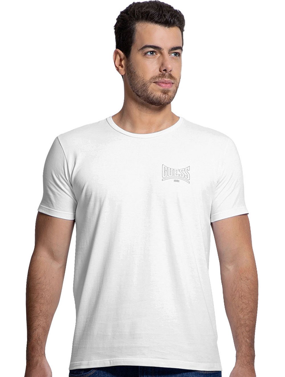 Camiseta Guess Masculina Arc Silk Chess Logo Branca