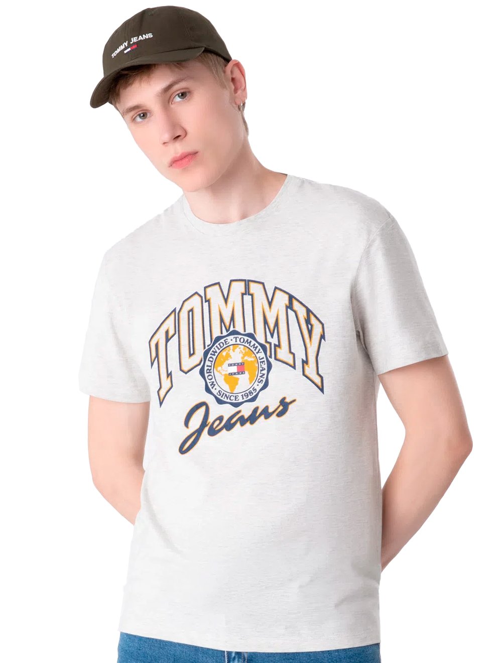 Camiseta Tommy Jeans Masculina Bold College Graphic Cinza Mescla