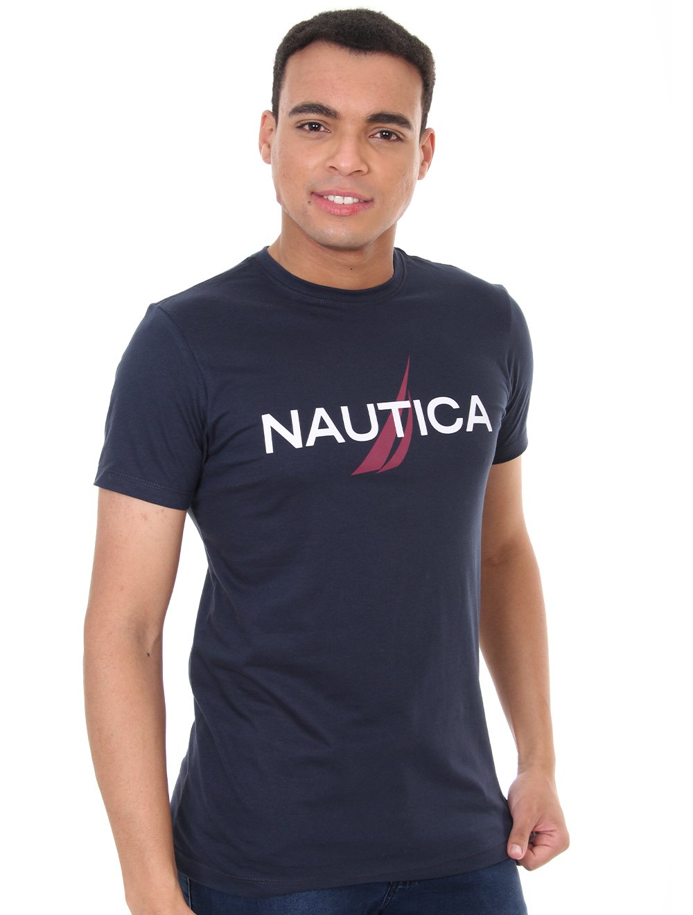Camiseta Nautica Masculina Bordeaux Logo Graphic Azul Marinho