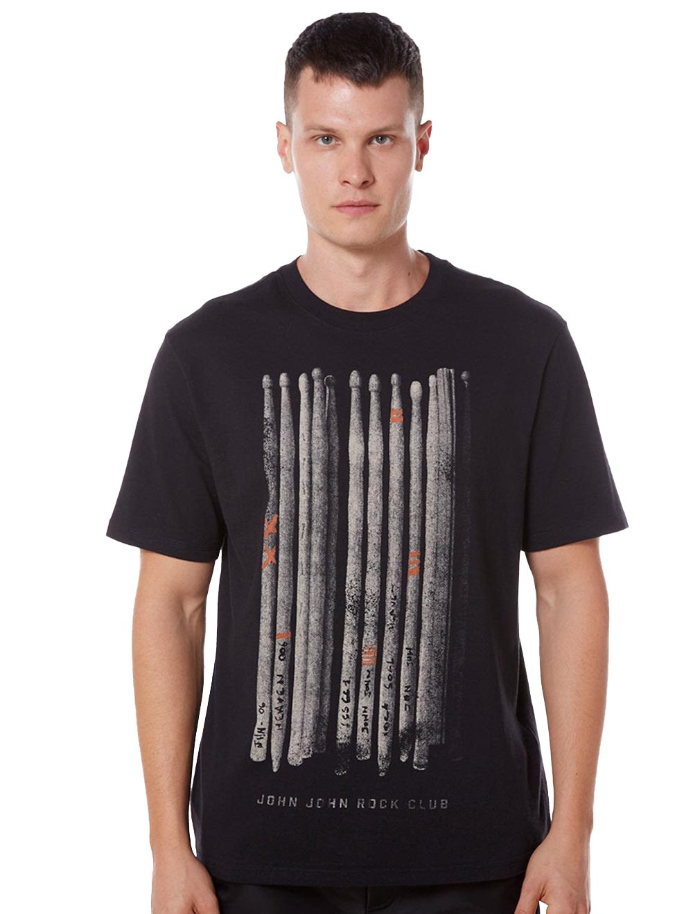 Camiseta John John Masculina Relaxed Drumsticks Rocks Preto