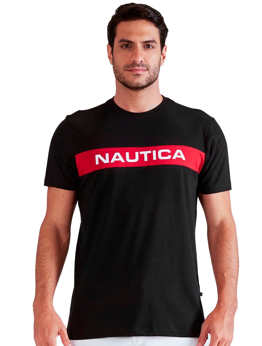 Camiseta Nautica Masculina Silk Logo Red Block Preta