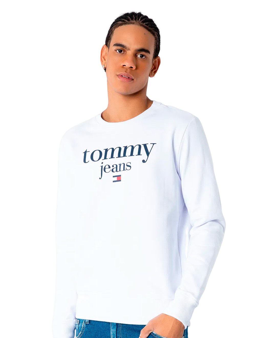 Moletom Tommy Jeans Masculino Regular Crewneck Modern Corp Logo Branco