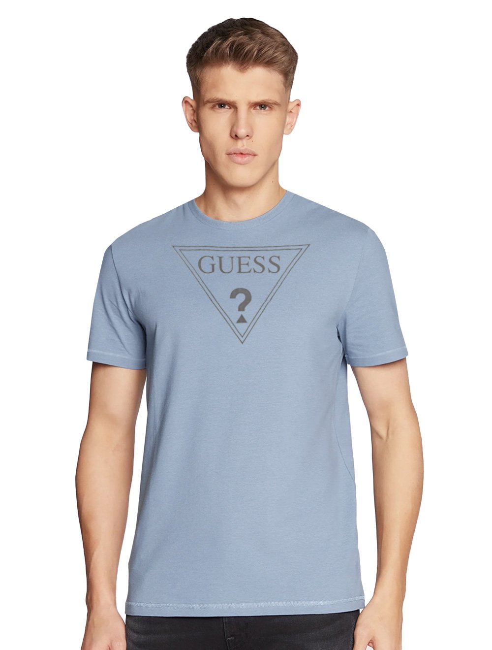 Camiseta Guess Masculina Logo Vazado Duplo Azul Médio