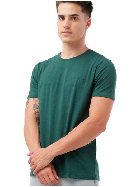 Camiseta Guess Masculina Small Silk Logo Verde Escuro