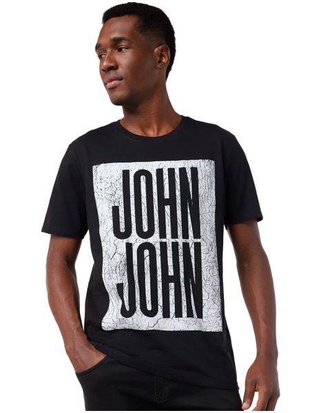 Camiseta John John Masculina Regular Logo Out Preta