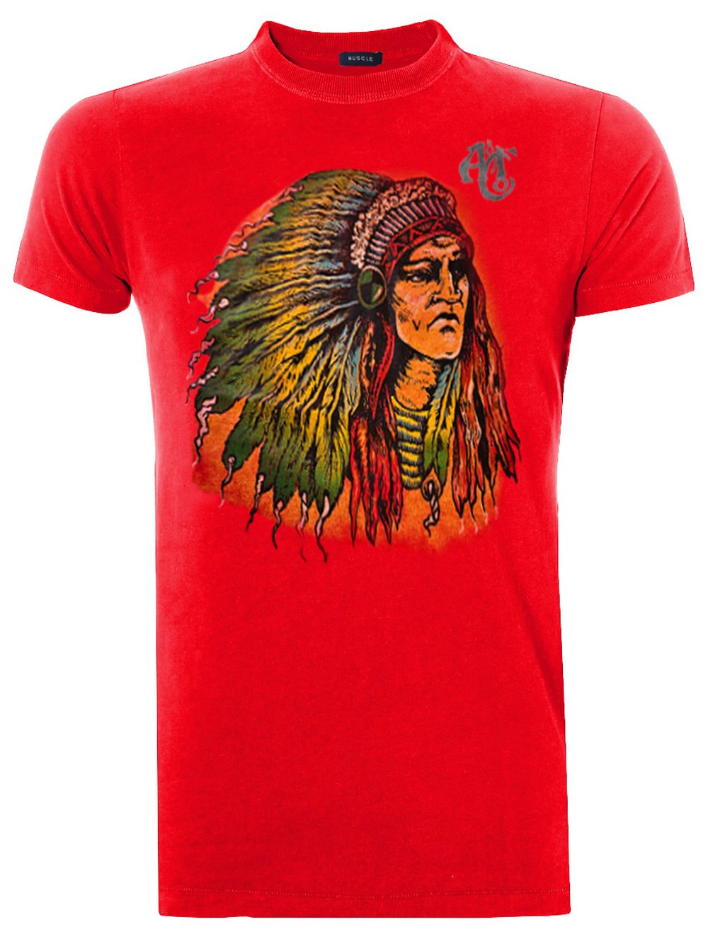 Camiseta Abercrombie Masculina Muscle Sketch Indian Chief Vermelha