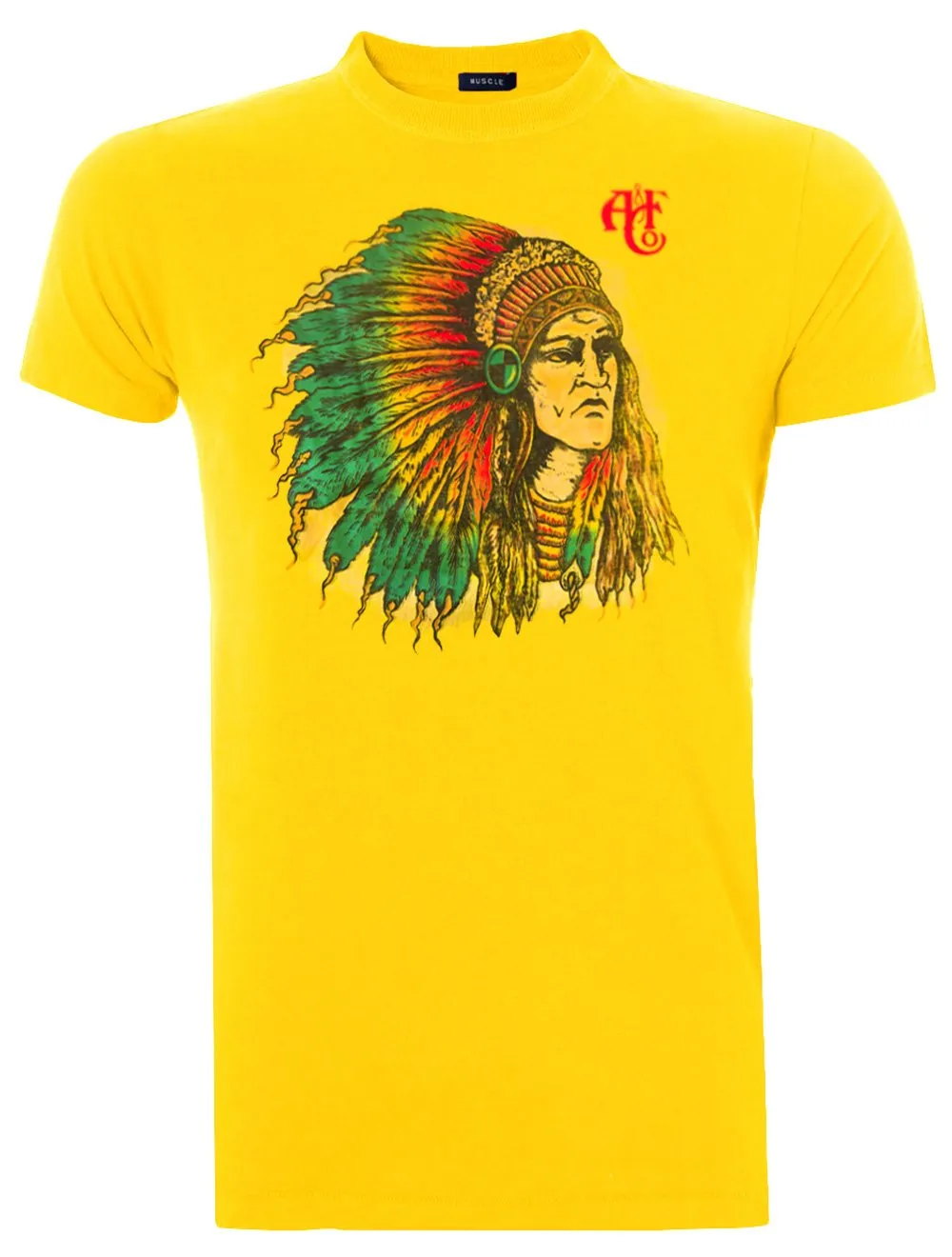 Camiseta Abercrombie Masculina Muscle Sketch Indian Chief Amarela