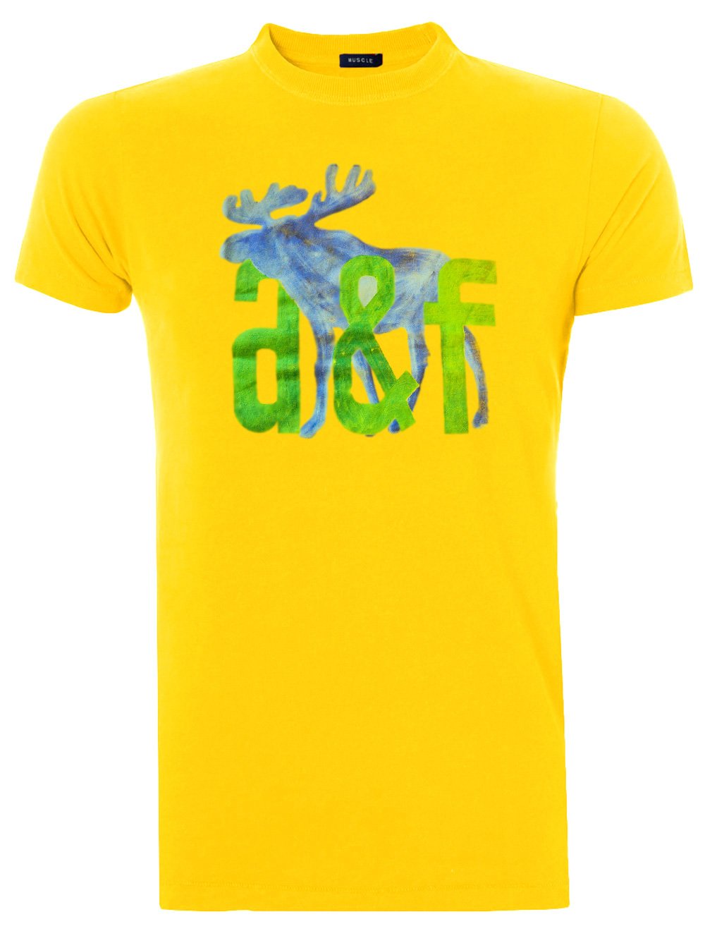 Camiseta Abercrombie Masculina Muscle Watercolor A&F Moose Amarela