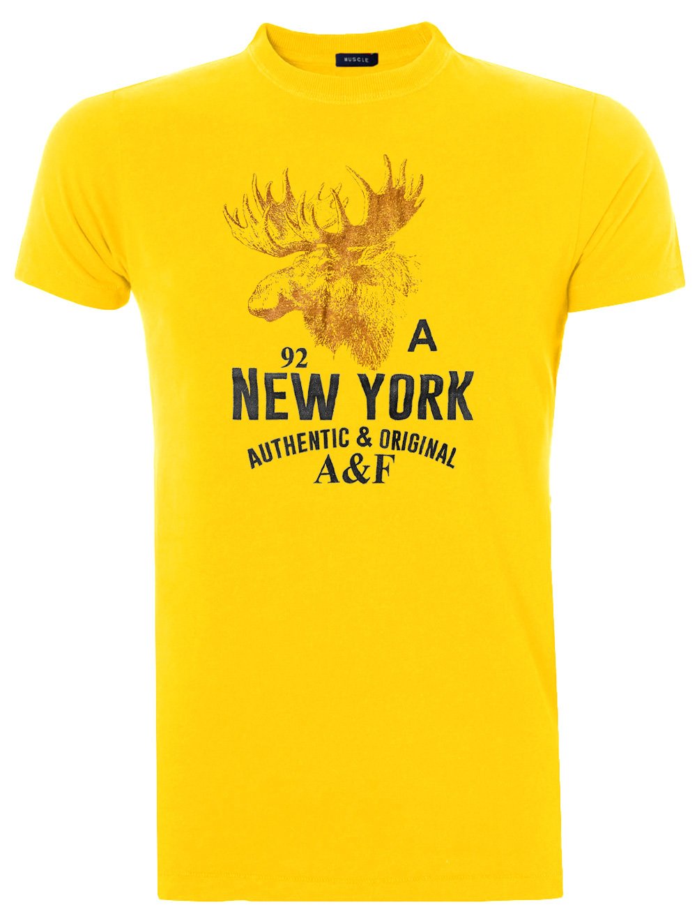 Camiseta Abercrombie Masculina Muscle Moose A92 New York Print Amarela