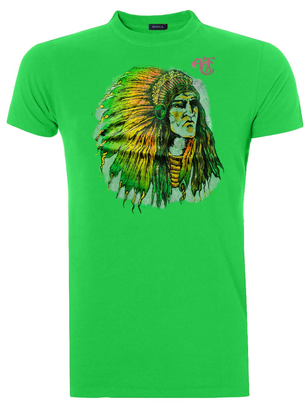 Camiseta Abercrombie Masculina Muscle Sketch Indian Chief Verde