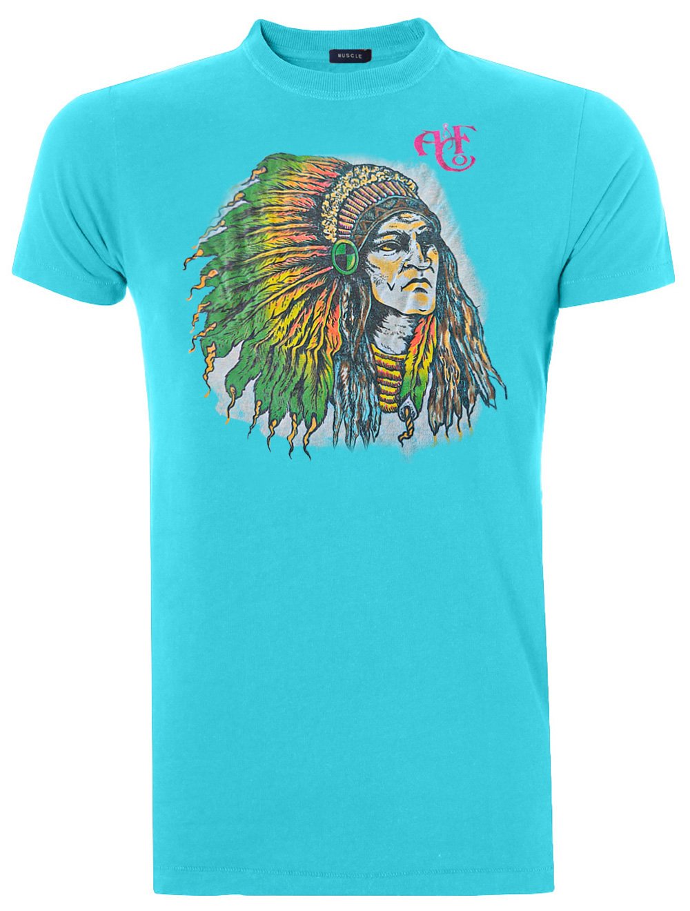 Camiseta Abercrombie Masculina Muscle Sketch Indian Chief Azul Claro