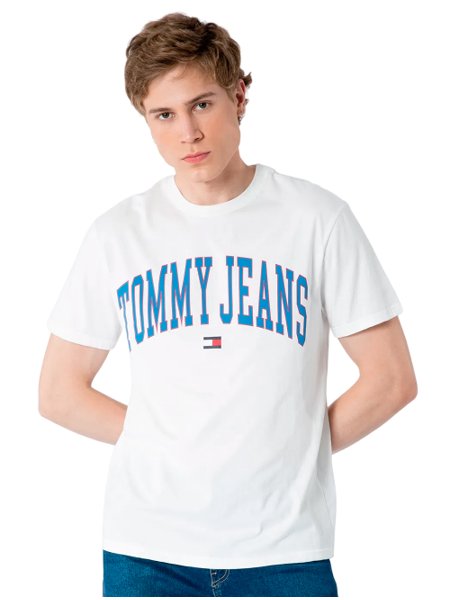 Camiseta Tommy Jeans Masculina Regular Classic Collegiate Flag Branca