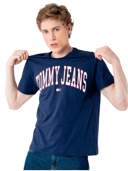 Camiseta Tommy Jeans Masculina Regular Classic Collegiate Flag Azul Marinho
