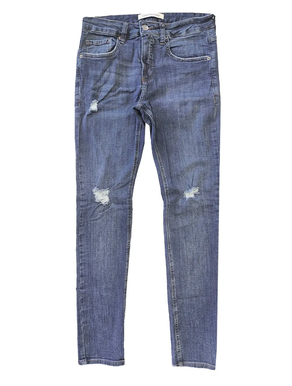 Calça Calvin Klein Jeans Masculina Stretch Destroyed Navy Tag Azul Marinho