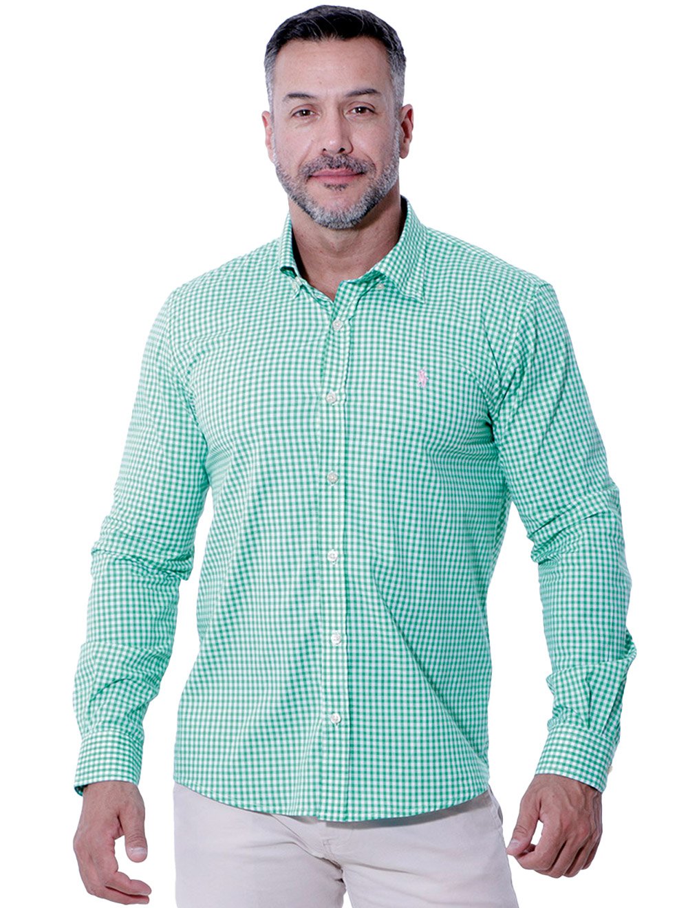 Camisa Ralph Lauren Masculina Slim Fit Stretch Poplin Verde Turquesa