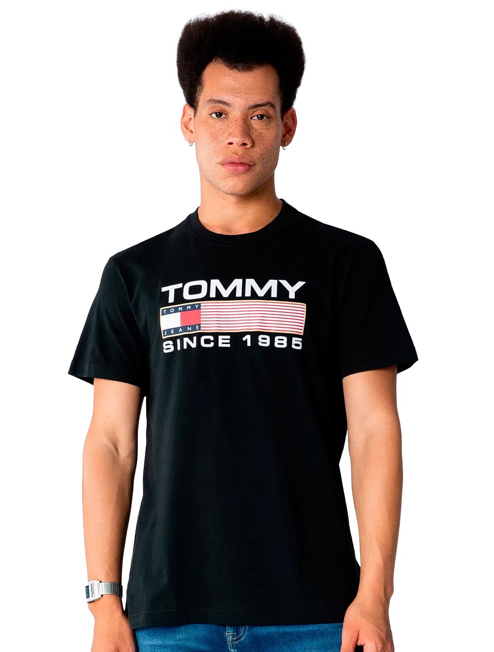 Camiseta Tommy Jeans Masculina Classic Athletic Twisted Logo Preta