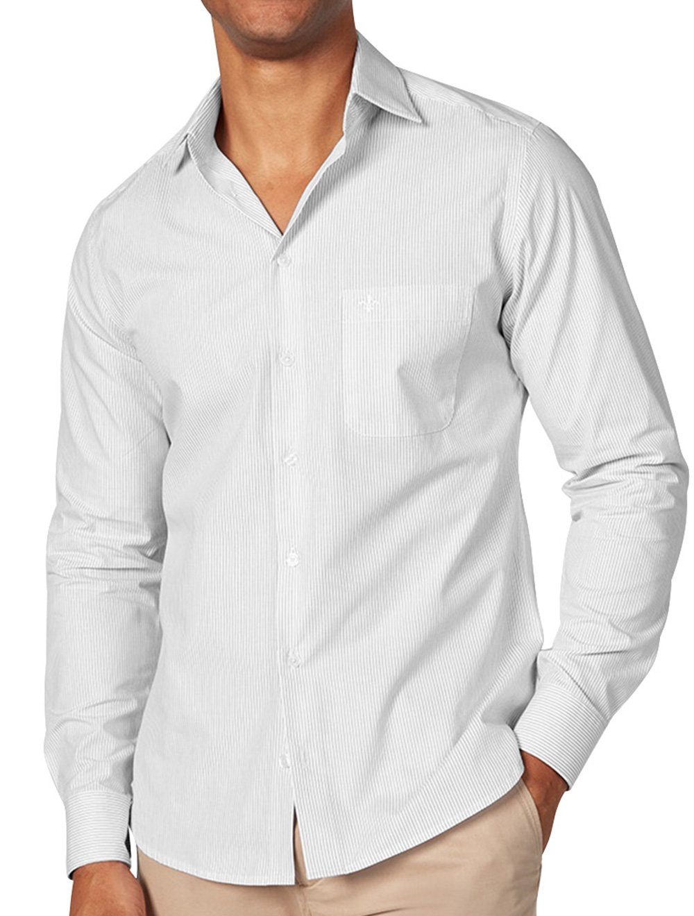 Camisa Dudalina Masculina Comfort Pocket Listrada Lines Branca