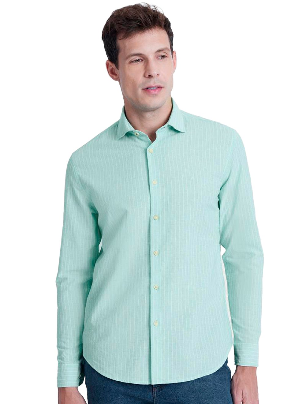 Camisa Aramis Masculina Slim Cambraia Listrada Verde