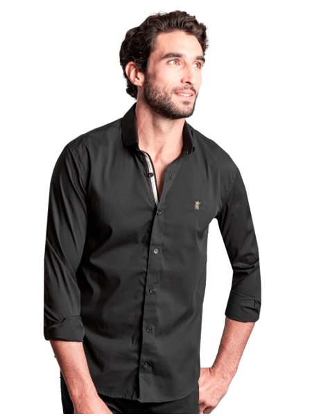 Camisa Sergio K Masculina Slim Fit Elastano Dark Gorgurão Preta