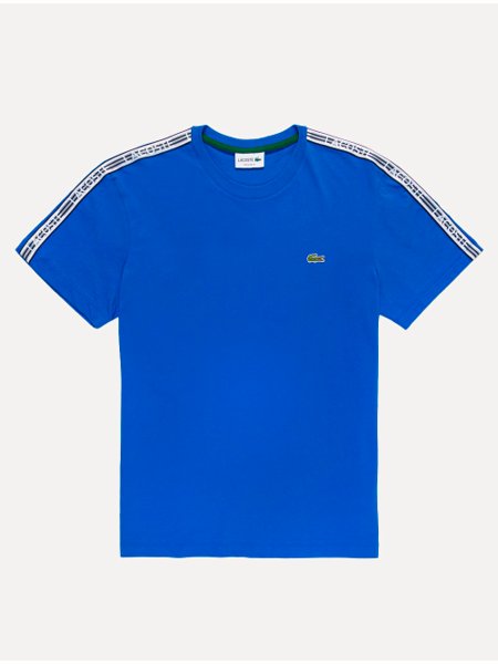 Camiseta Lacoste Masculina Regular Fit Listrada Logo Azul