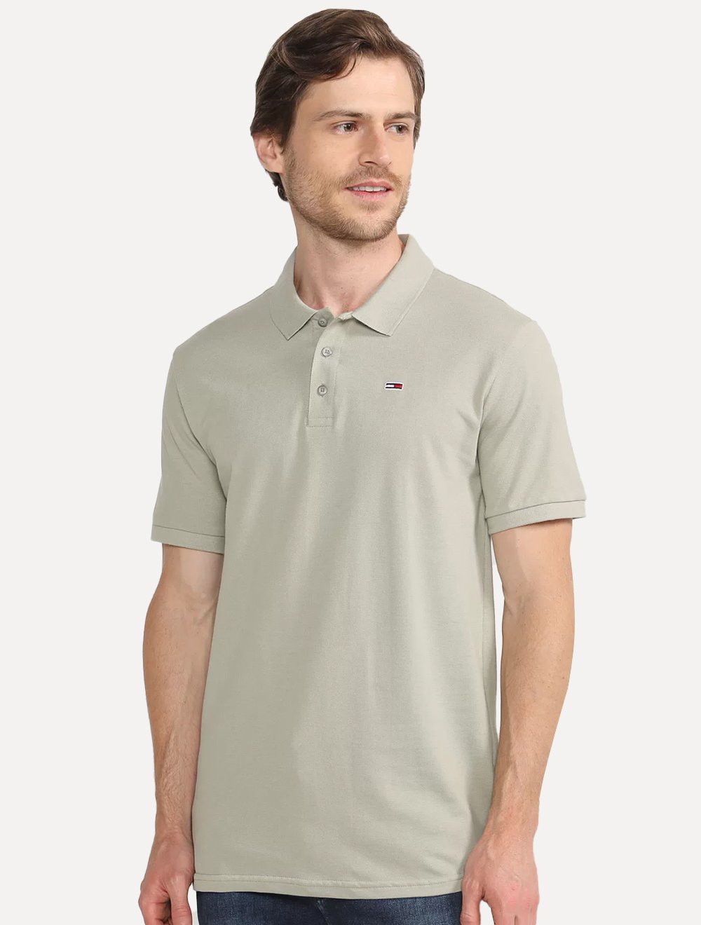 Polo Tommy Jeans Masculina Piquet Solid Stretch Faded Willow Verde Sage
