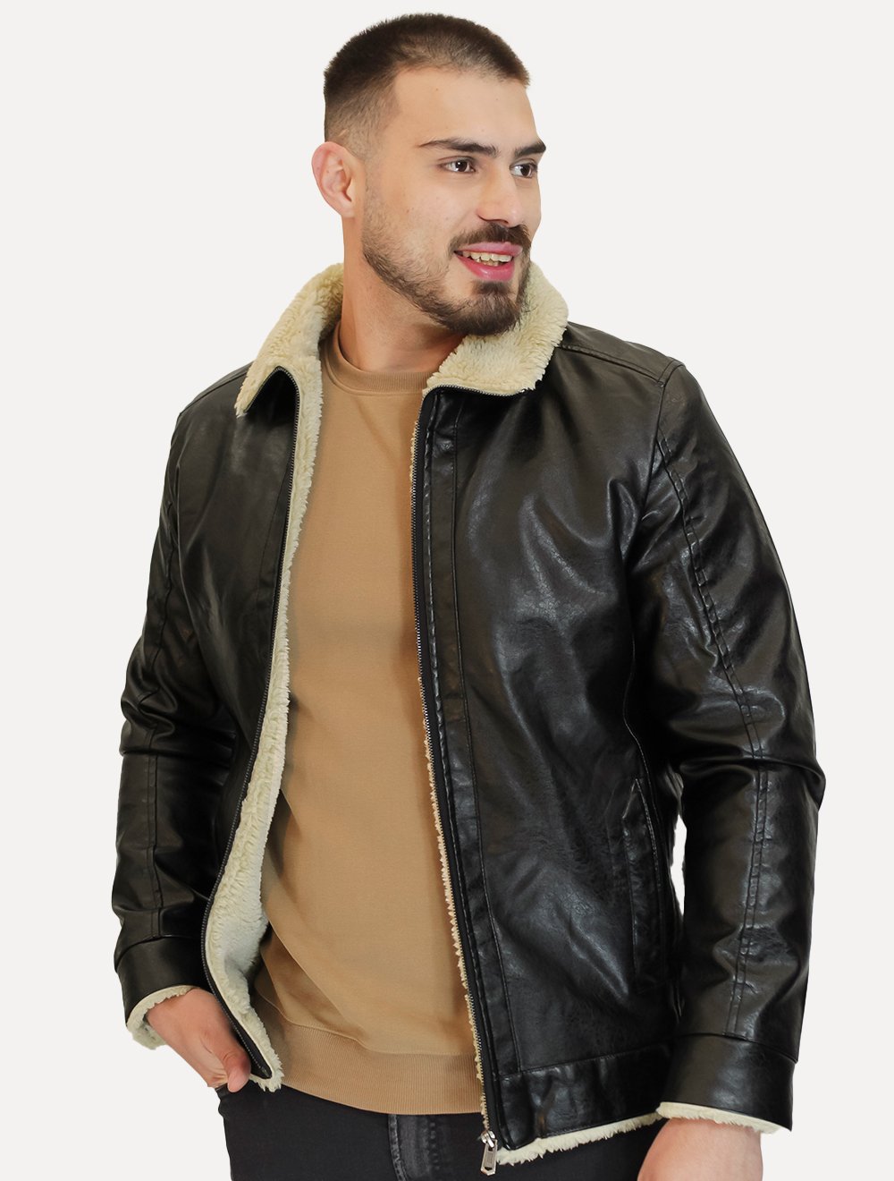 ジャック Jaqueta Masculina Sherpa PU Preta | Secret Outlet