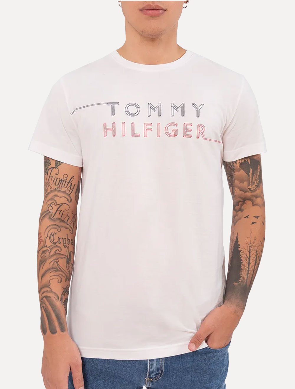 Camiseta Tommy Hilfiger Masculina Big Large Logo Branca - Compre