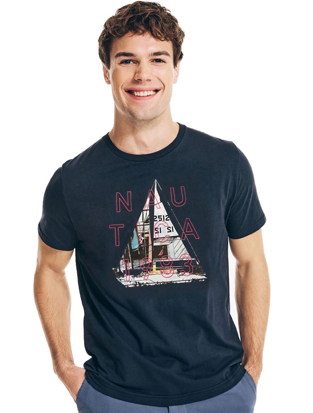 Camiseta Nautica Masculina Sail Boat Print Azul Marinho