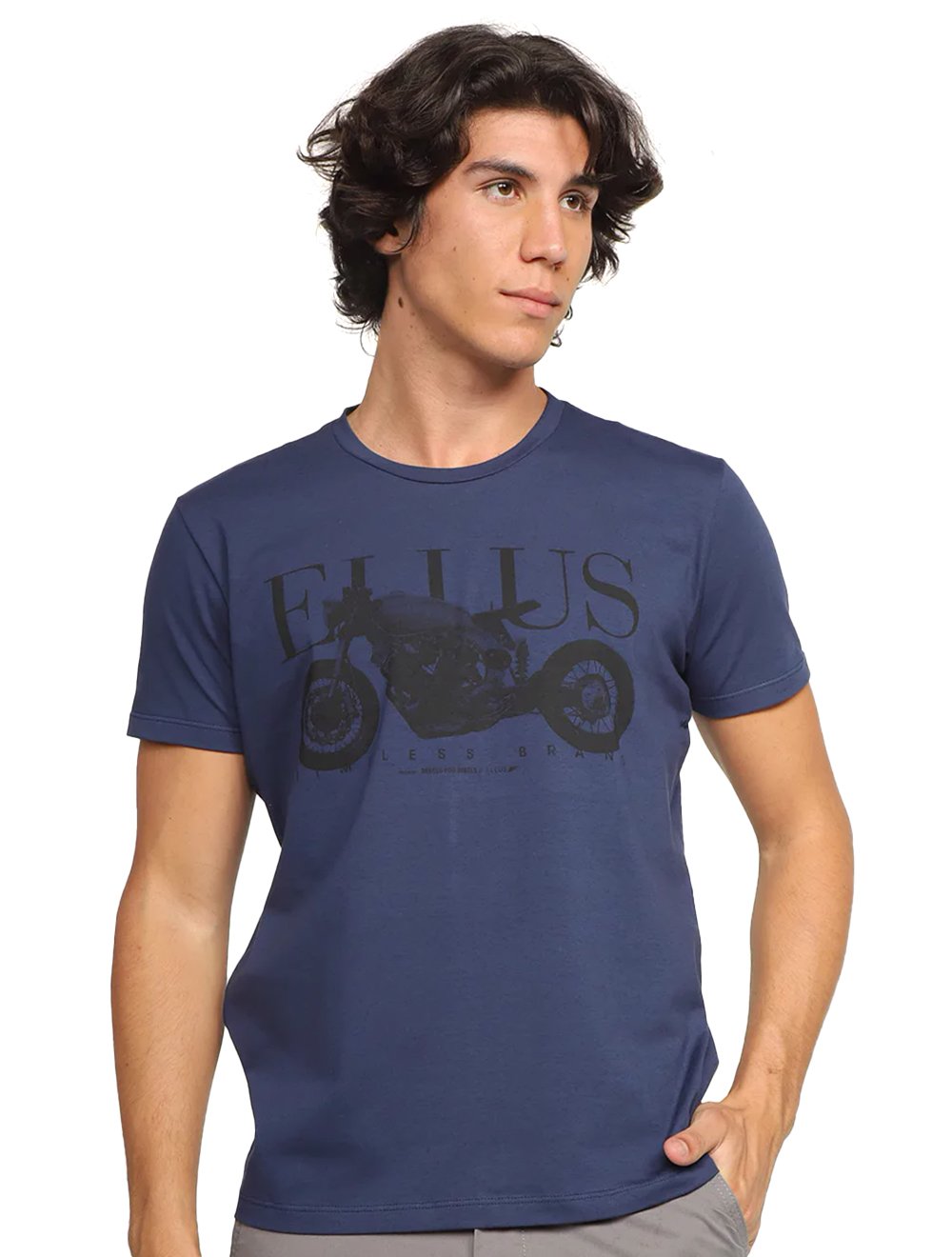 Camiseta Ellus Masculina Slim Cotton Motorcycle Classic Azul Marinho